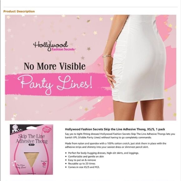 HOLLYWOOD Fashion Secrets, Skip the Line Adhesive Thong Xtra Small-Small, 5 pkg - Picture 4 of 10
